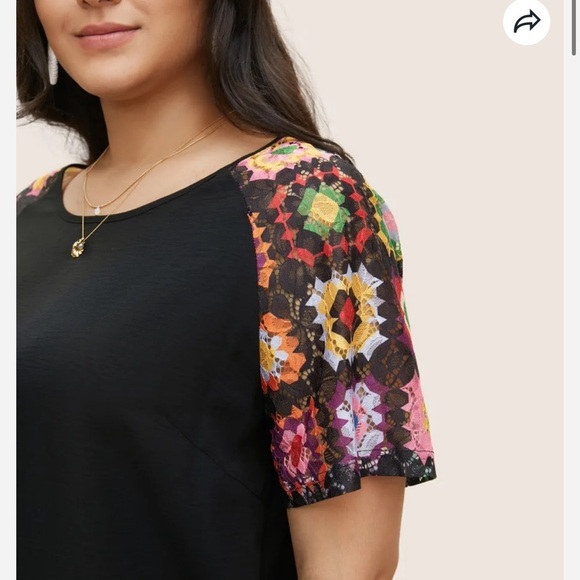 BloomChic Plus Size 3XL Boho Print Lace Panel Raglan Sleeve Blouse us22-24 - Picture 3 of 6